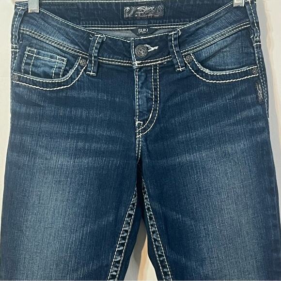 Silver Suki Mid Rise Y2K Bikercore Moto Bootcut Denim Jeans Size 28 - Picture 7 of 9